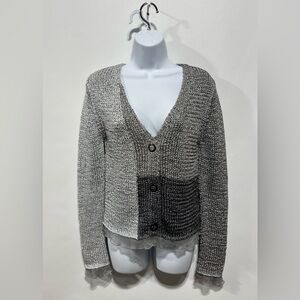 Luisa‎ Cerano Snap Front Lace Trim Beautiful Long Sleeve Blouse Size 6 New